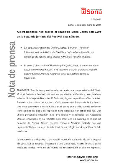Albert Boadella nos acerca al ocaso de Maria Callas con Diva en Otoño Musical Soriano Albert Boadella nos acerca al ocaso de Maria Callas con Diva en Otoño Musical Soriano