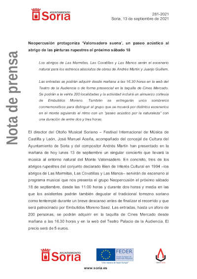 Neopercusión protagoniza ‘Valonsadero suena’, paseo acústico al abrigo de pinturas rupestres en Otoño Musical Soriano