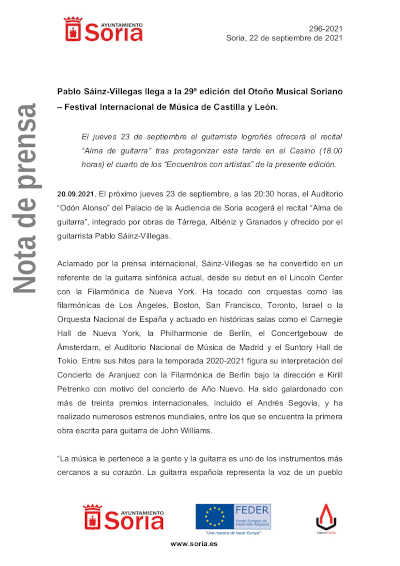 Alma de guitarra, con Pablo Sáinz-Villegas en el Otoño Musical Soriano