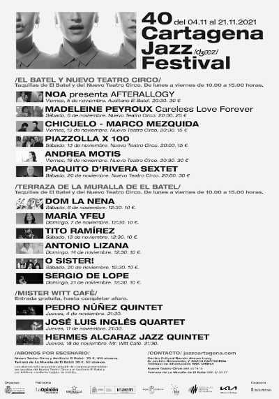 Festival Cartagena Jazz Festival celebra su 40º edición con Noa, Paquito D’Rivera y Madeleine Peyroux