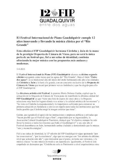 Ha sido presentada la 12º edición del Festival Internacional de Piano Guadalquivir