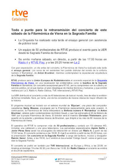 Retransmisión del concierto de la Filarmónica de Viena en la Sagrada Familia