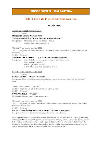 El CNDM coproduce el XXIII Ciclo de Música Contemporánea del Museo Vostell Malpartida