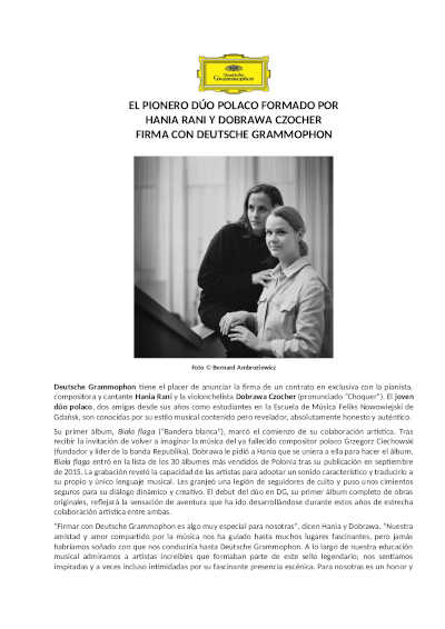 EL pionero dúo polaco formado por Hania Rani y Dobrawa Czocher firma con Deutsche Grammophon