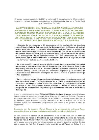 La edición del Festival de Música Antigua de Aranjuez prosigue con un variado programa