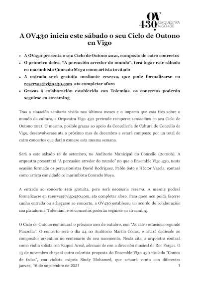 La OV430 inicia este sábado su Ciclo de Outono en Vigo