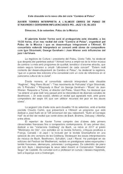 Xavier Torres interpreta en el Almudín obras de piano de Stravinski y Gershwin