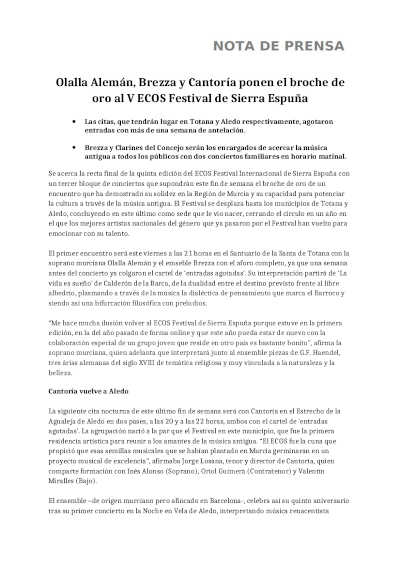 Olalla Alemán, Brezza y Cantoría ponen el broche de oro al V ECOS Festival de Sierra Espuña