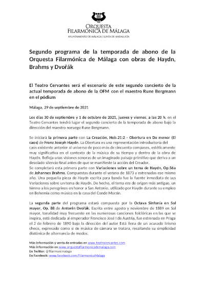 Segundo programa de la temporada de abono de la Orquesta Filarmónica de Málaga