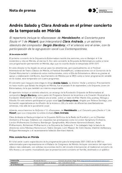 Andrés Salado y Clara Andrada en el primer concierto de la temporada en Mérida