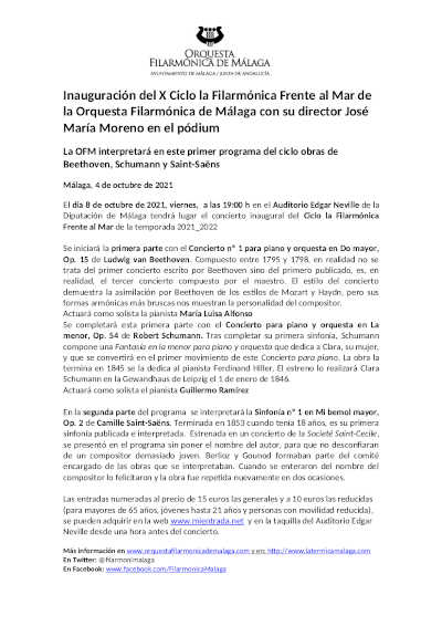 Inauguración del X Ciclo la Filarmónica Frente al Mar de la Orquesta Filarmónica de Málaga
