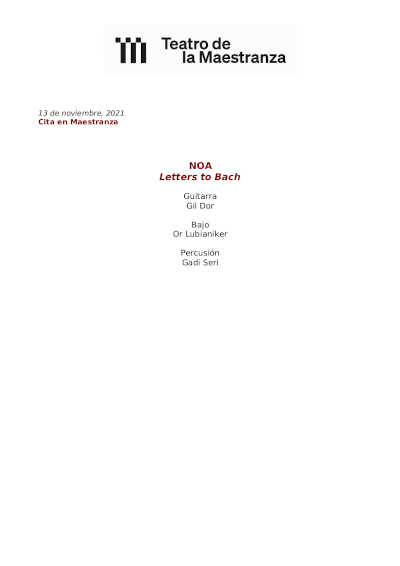 Cita en el Teatro de la Maestranza de Sevilla con NOA en «Letters to Bach»