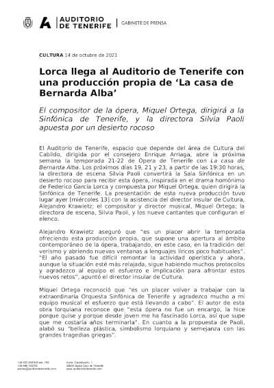 Lorca llega al Auditorio de Tenerife con una producción propia de ‘La casa de Bernarda Alba’