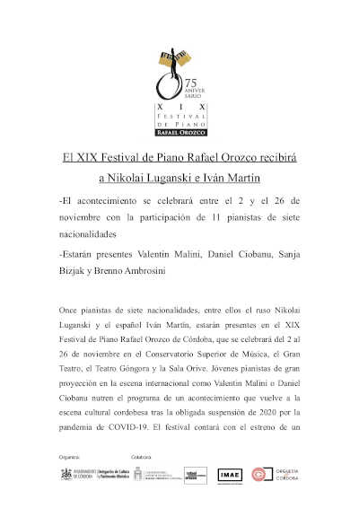 El XIX Festival de Piano Rafael Orozco recibirá a Nikolai Lugansky e Iván Martín
