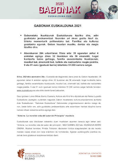Vuelven los espectáculos de Navidad a Euskalduna con Gabonak Euskalduna 2021