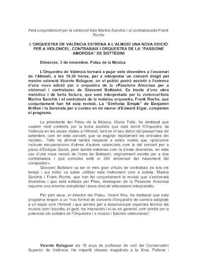 La Orquesta de València estrena una nueva edición de la «Passione Amorosa de Bottesini