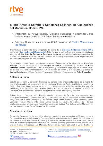 El dúo Antonio Serrano y Constanza Lechner, en ‘Las noches del Monumental’ de RTVE