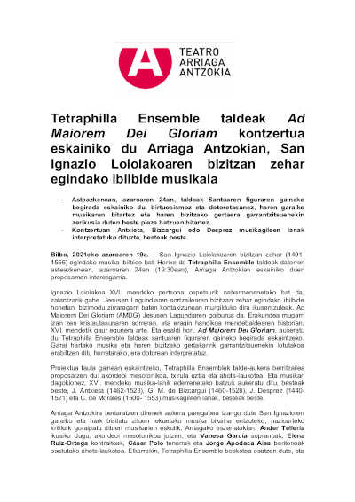 El conjunto Tetraphilla Ensemble ofrece su concierto Ad Maiorem Dei Gloriam en el Teatro Arriaga
