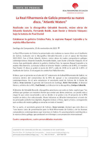La Real Filharmonía de Galicia presenta su nuevo disco, “Atlantic Waters”