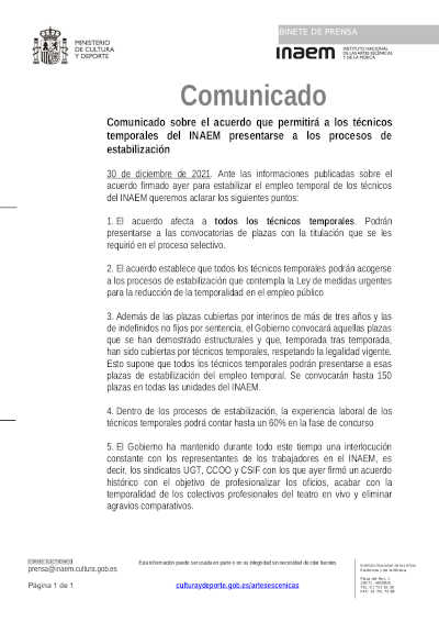 Acuerdo que permitirá a los técnicos temporales del INAEM presentarse a los procesos de estabilización