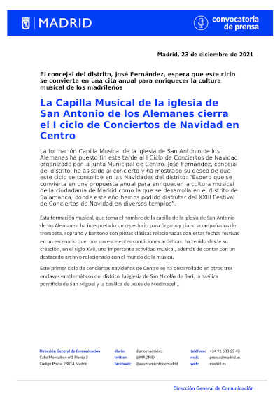 La Capilla Musical de la iglesia de San Antonio de los Alemanes cierra el I ciclo de Conciertos de Navidad en Centro
