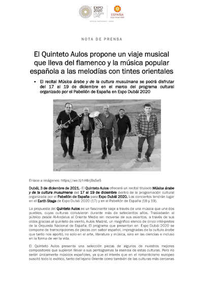 El Quinteto Aulos el flamenco y la música popular española a la Expo Dubai 2020