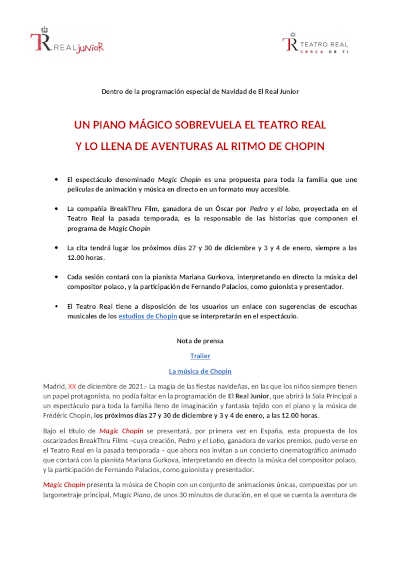 Un piano mágico sobrevuela el Teatro Real y lo llena de aventuras al ritmo de Chopin Un piano mágico sobrevuela el Teatro Real y lo llena de aventuras al ritmo de Chopin