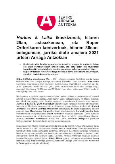 Dos conciertos ponen el colofón al año 2021 en el Teatro Arriaga de Bilbao