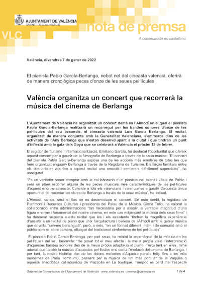 Valencia organiza un concierto que recorrerá la música del cine de Berlanga