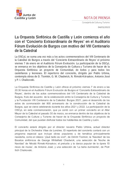 La Orquesta Sinfónica de Castilla y León comienza el año con el ‘Concierto Extraordinario de Reyes’