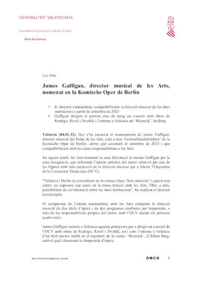 James Gaffigan, director musical de Les Arts, nombrado en la Komische Oper de Berlín
