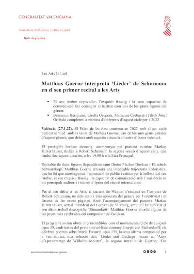Matthias Goerne interpreta ‘Lieder’ de Schumann en su primer recital en Les Arts