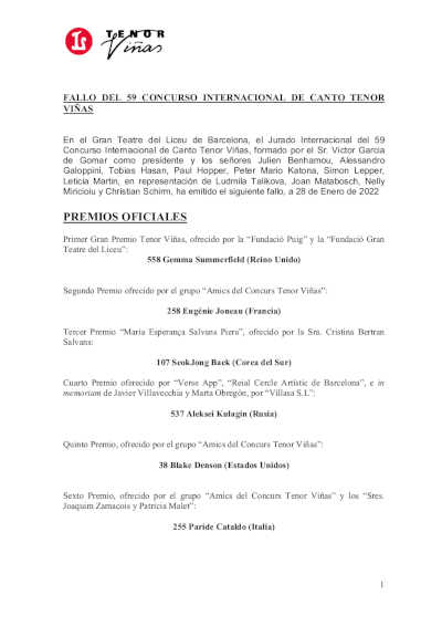 La soprano Gemma Summerfield gana el primer premio del 59º Concurso Internacional de Canto Tenor Viñas
