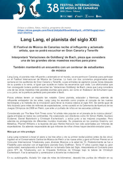 Lang Lang, el pianista del siglo XXI en el 38 Festival Internacional de Música de Canarias