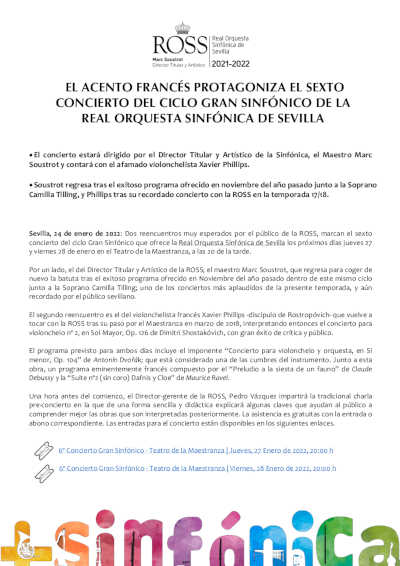 El acento francés protagoniza el sexto concierto del Ciclo Gran Sinfónico de la ROSS