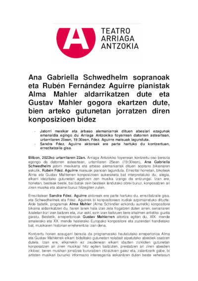 Ana Gabriella Schwedhelm y Rubén Fernández Aguirre reivindican a Alma Mahler y recuerdan a Gustav Mahler