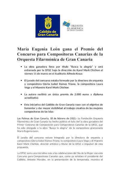 María Eugenia León gana el Premio del Concurso para Compositoras Canarias de la Orquesta Filarmónica de Gran Canaria