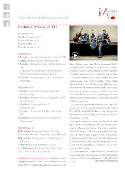 El prestigioso Signum Quartett de Alemania interpreta obras de cámara de Schubert y Janáček en Teatros del Canal