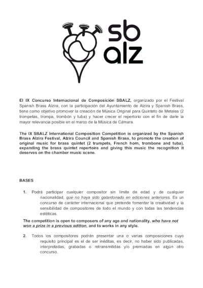 Se abre el plazo de inscripción para el IX Concurso Internacional de Composición SBALZ 2022