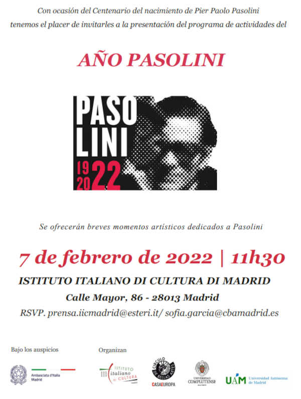 Círculo de Bellas Artes inaugura el Año Pasolini con el concierto “Le Nuvole di Pier Paolo”