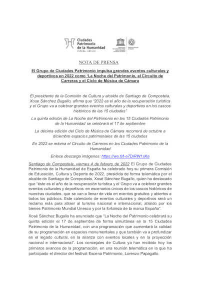 El Grupo de Ciudades Patrimonio impulsa grandes eventos culturales y deportivos en 2022