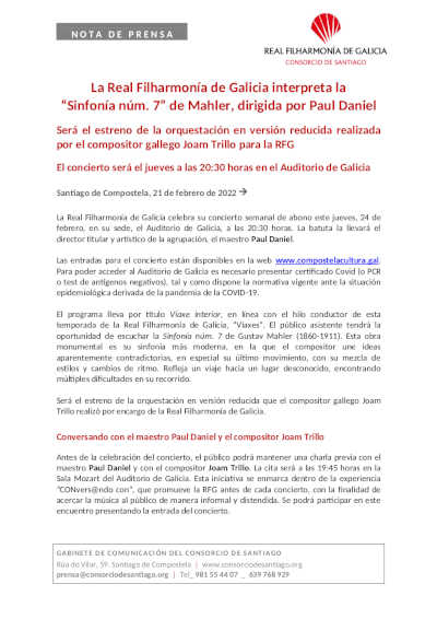 La Real Filharmonía de Galicia interpreta la  “Sinfonía núm. 7” de Mahler