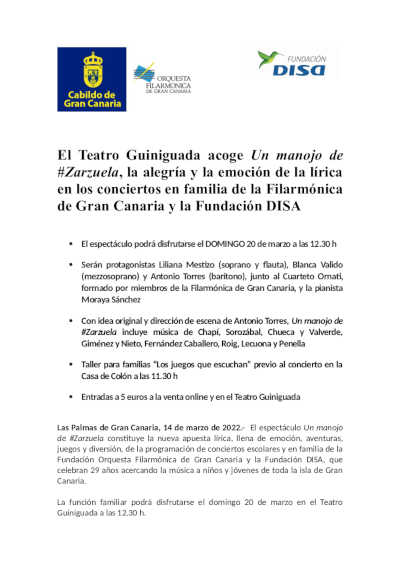 El Teatro Guiniguada acoge Un manojo de #Zarzuela, con la Filarmónica de Gran Canaria y la Fundación DISA El Teatro Guiniguada acoge Un manojo de #Zarzuela, con la Filarmónica de Gran Canaria y la Fundación DISA