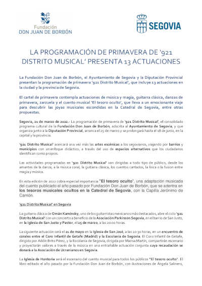 La programación de primavera de «921 Distrito Musical» presenta 13 actuaciones La programación de primavera de «921 Distrito Musical» presenta 13 actuaciones