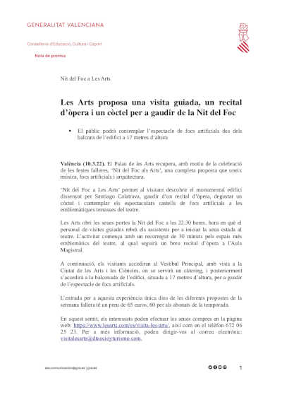 Les Arts propone una visita guiada, un recital de ópera y un cóctel para disfrutar de la Nit del Foc