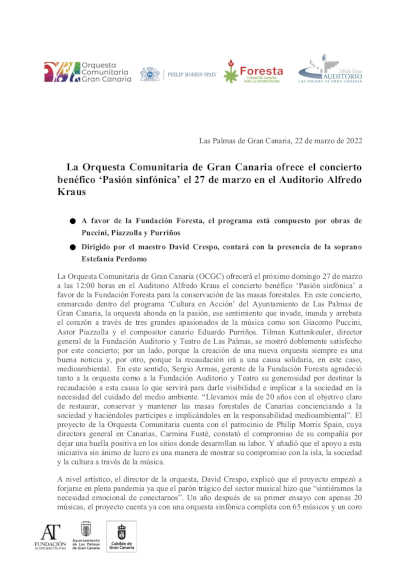 Orquesta Comunitaria de Gran Canaria ofrece el concierto benéfico ‘Pasión sinfónica’ en Auditorio Alfredo Kraus Orquesta Comunitaria de Gran Canaria ofrece el concierto benéfico ‘Pasión sinfónica’ en Auditorio Alfredo Kraus