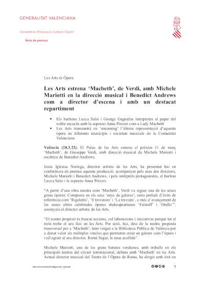 Les Arts estrena ‘Macbeth’, de Verdi, con dirección musical de Michele Mariotti y escénica de Benedict Andrews