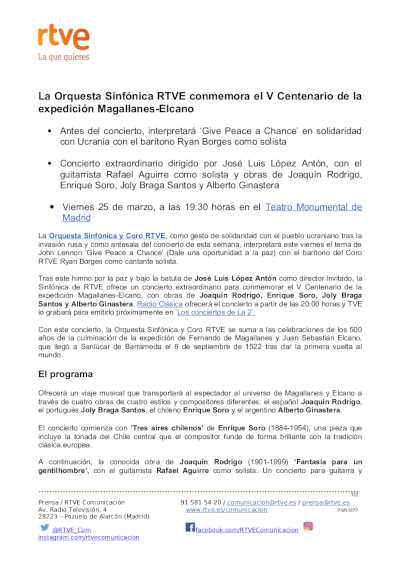 Concierto conmemorativo del V Centenario de la 1ª vuelta al mundo con José Luis López Antón y Rafael Aguirre