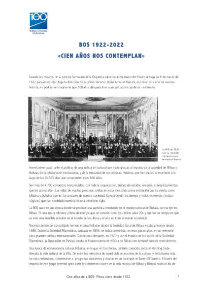 La Bilbao Orkestra Sinfonikoa (BOS) cumple 100 años en esta temporada