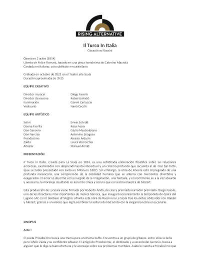Il Turco in Italia, desde la Scala de Milán en cines de España en marzo